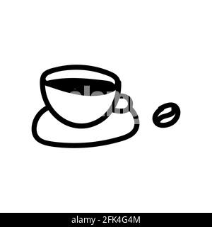 Cup of coffee with bean. Hand drawn doodle vector illustration isolated on whithe background. Simple drawings with black color. Stock Vector