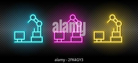 hydraulic arm, industrial arm neon icon set Stock Vector