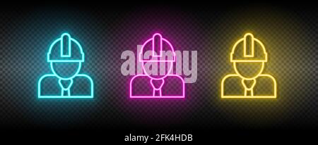 architect, construction worker neon icon set Stock Vector