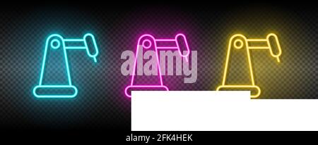 hydraulic arm, industrial arm neon icon set Stock Vector