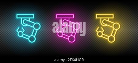 hydraulic arm, industrial arm neon icon set Stock Vector