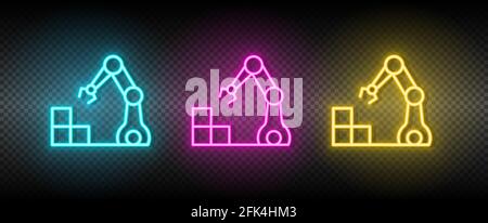 hydraulic arm, industrial arm neon icon set Stock Vector