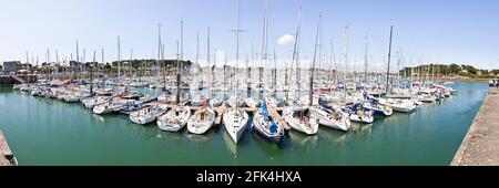 A panoramic view of yachts in the marina at La Trinite sur Mer, Brittany, France - Made from 7 high resolution images seamlessly joined.
