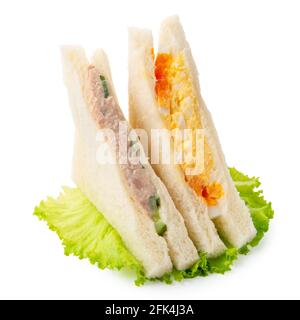 sandwich with tuna and eggs, served on lettuce, traditional Japanese food  isolated on white background lettuce Stock Photo