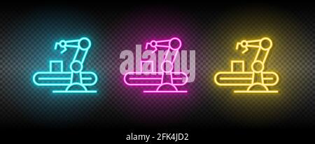 hydraulic arm, industrial arm neon icon set Stock Vector