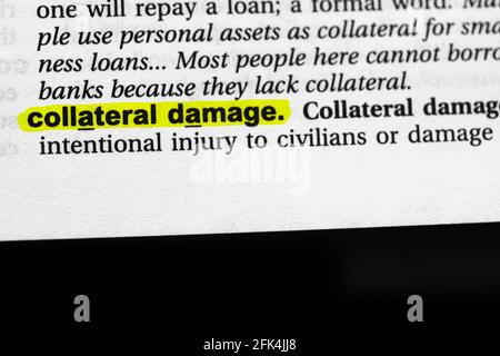 Highlighted word collateral damage concept and meaning. Stock Photo