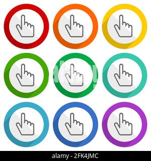 Cursor hand vector icons, set of colorful flat design buttons for webdesign and mobile applications Stock Vector