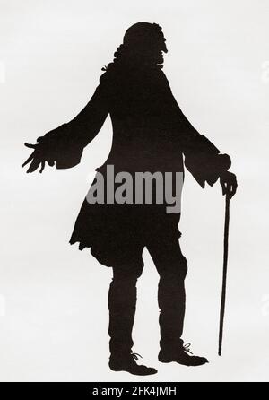 A paper cutting or silhouette of Henry Fielding by Hugh Thomson.  Henry Fielding, 1707 – 1754.  English novelist and dramatist.  From A Bookman's Budget, published 1917. Stock Photo