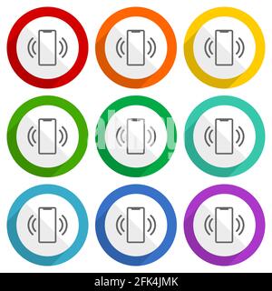 Mobile phone, smartphone vector icons, set of colorful flat design buttons for webdesign and mobile applications Stock Vector