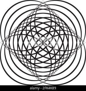 Intersected trajectory spherycal hearth illusion abstract background black on transparent Stock Vector