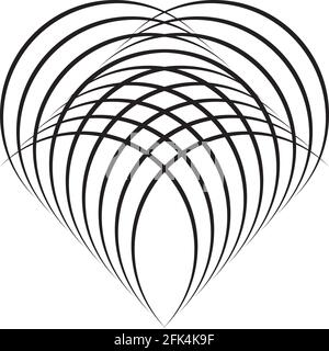 Intersected trajectory hearth illusion abstract background black on transparent Stock Vector