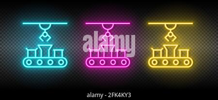 hydraulic arm, industrial arm neon icon set Stock Vector