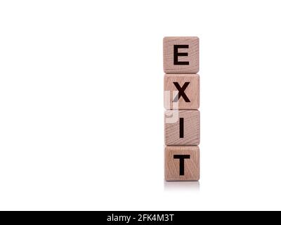 Exit. Wooden cubes with the word exit on a white background.