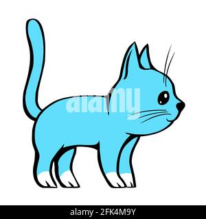 Cute cartoon blue kitten. Clipart for sticker. Vector isolated outline illustration Stock Vector