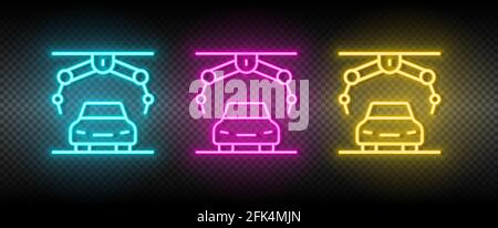 assembly robot, automobile robot neon icon set Stock Vector