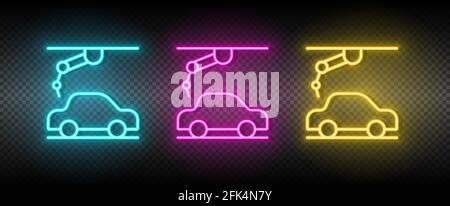 assemble robot, automobile robot neon icon set Stock Vector