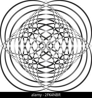 Intersected trajectory hearth illusion abstract gradient background black on transparent Stock Vector