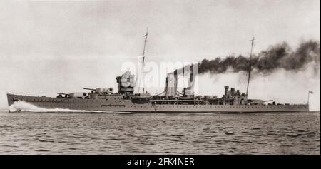 HMS York.  A York-class heavy cruiser.  From British Warships, published 1940 Stock Photo