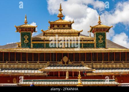 Samye Monastery in the Tibet Autonomous region of China. Although the site dates from 763AD, Samye was destroyed during the Cultural Revolution then r Stock Photo