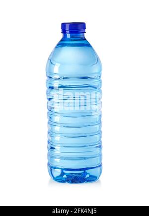 Blue water plastic bottles isolated on white with clipping path Stock Photo