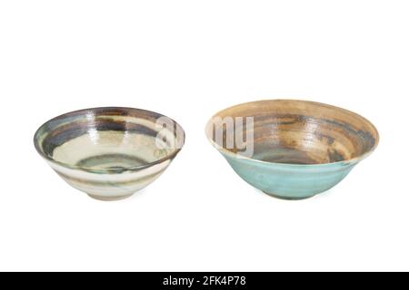 Two handmade bowl isolated on white background Stock Photo