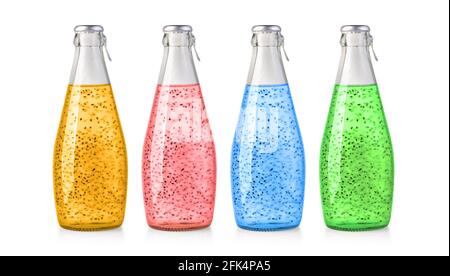 Sweet basil seed drink in glass Bottles on white background with clipping path Stock Photo