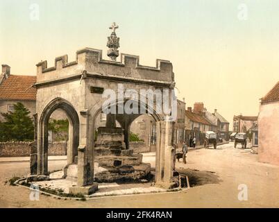Cheddar village Market Cross in Somerset circa 1890-1900 Stock Photo