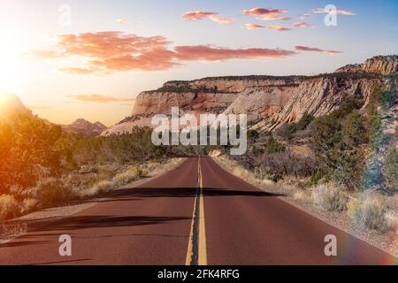 Middle of the road view of a scenic route in American Canyons Mountain Landscape Stock Photo