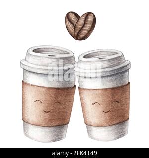 Paper cup with coffee. Coffee To Go. Romantic watercolor clipart Stock ...