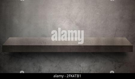 Grey stone empty shelf on stone wall Stock Photo