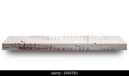 Wooden empty shelf on white background Stock Photo