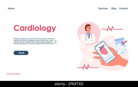 Cartoon woman hand holding mobile phone for medical consultation, cardiologist doctor with stethoscope on smartphone screen isolated on white. Stock Vector
