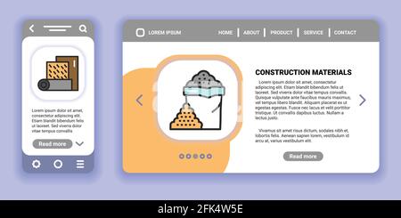 Construction materials web banner and mobile app kit. Outline vector illustration. Creative idea concept Stock Vector
