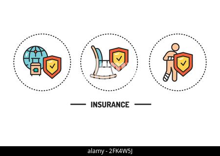 Insurance color line icons concept. Pictograms for web page, mobile app, promo. Editable stroke. Stock Vector