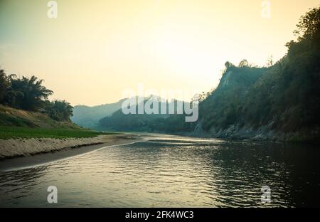 river and hill landscape in Bandarban , Bangladesh . Stock Photo