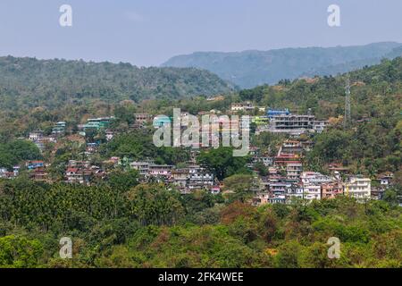 landscape view of a town situated in a hill . Tamabil village India . Stock Photo