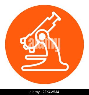 Microscope flat icon on orange circle and white background.  Vector illustration isolated. Stock Vector