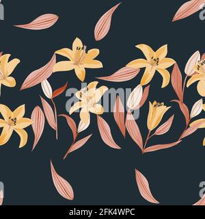 Seamless watercolor pattern with lilies in vector Stock Vector