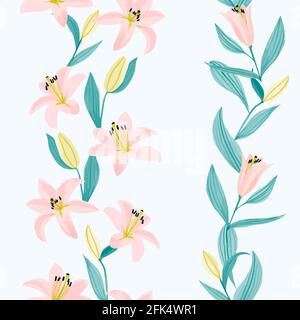 Seamless watercolor pattern with lilies in vector Stock Vector