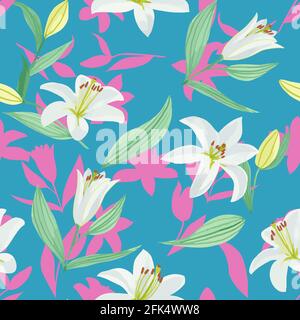 Seamless watercolor pattern with lilies in vector Stock Vector