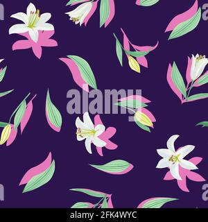 Seamless watercolor pattern with lilies in vector Stock Vector