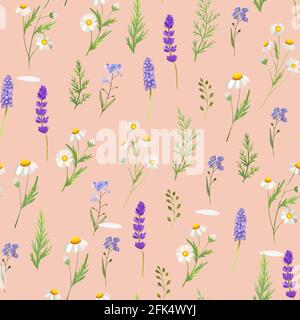 Chamomile seamless pattern. Beautiful floral blooming background. Stock Vector