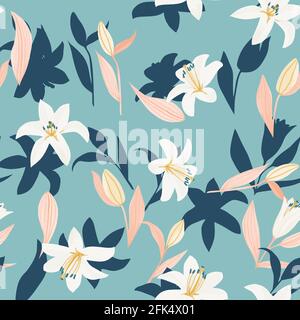 Seamless watercolor pattern with lilies in vector Stock Vector