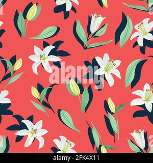 Seamless watercolor pattern with lilies in vector Stock Vector