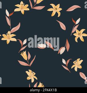 Seamless watercolor pattern with lilies in vector Stock Vector