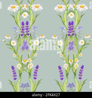 Chamomile seamless pattern. Beautiful floral blooming background. Stock Vector