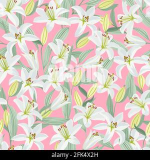 Seamless watercolor pattern with lilies in vector Stock Vector