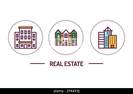 Real estate color line icons concept. Isolated vector element. Outline pictograms for web page, mobile app, promo Stock Vector