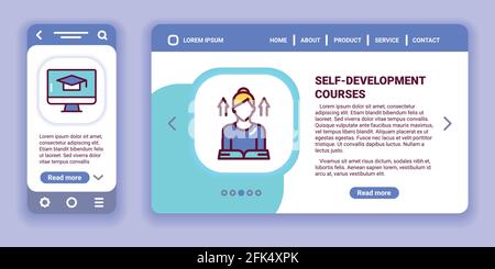 Self-development courses web banner and mobile app kit. Outline vector illustration. Creative idea concept. Stock Vector