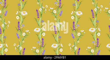 Chamomile seamless pattern. Beautiful floral blooming background. Stock Vector